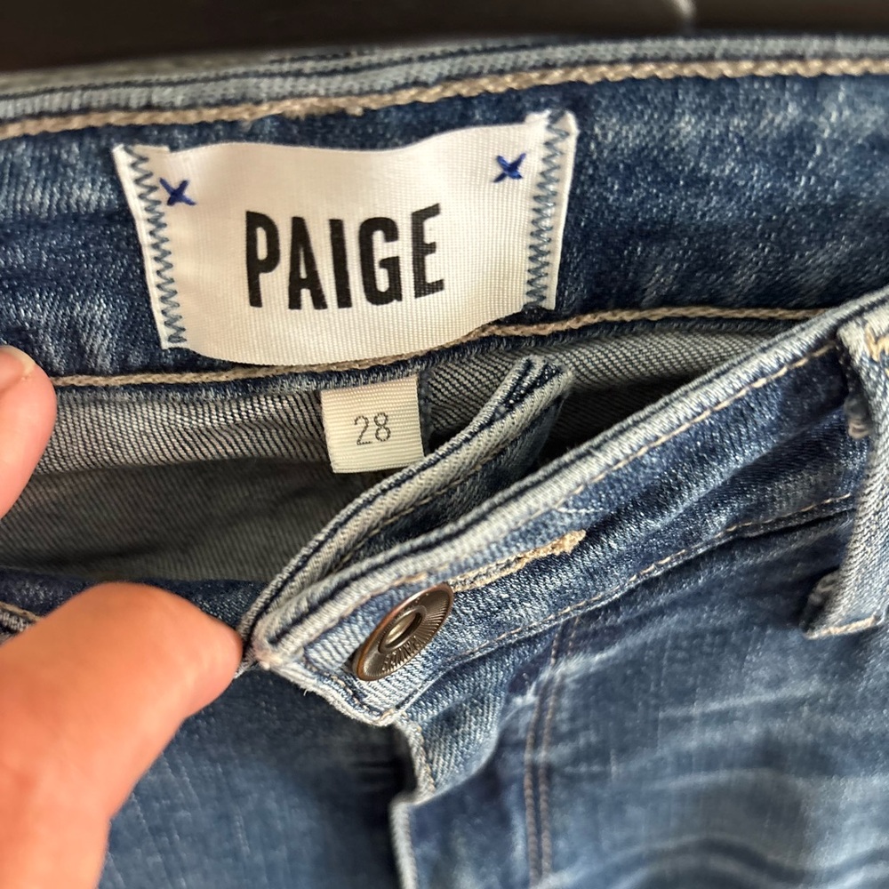 PAIGE High Rise Distressed Blue Jeans - Picture 2 of 4